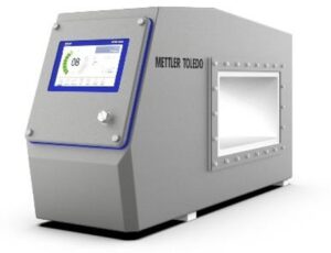 Prednja i bočna strana Mettler Toledo tunelskog industrijskog metal detektora.