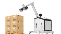 Kobot (kolaborativni robot) za paletizaciju sa paletom kutija pored njega